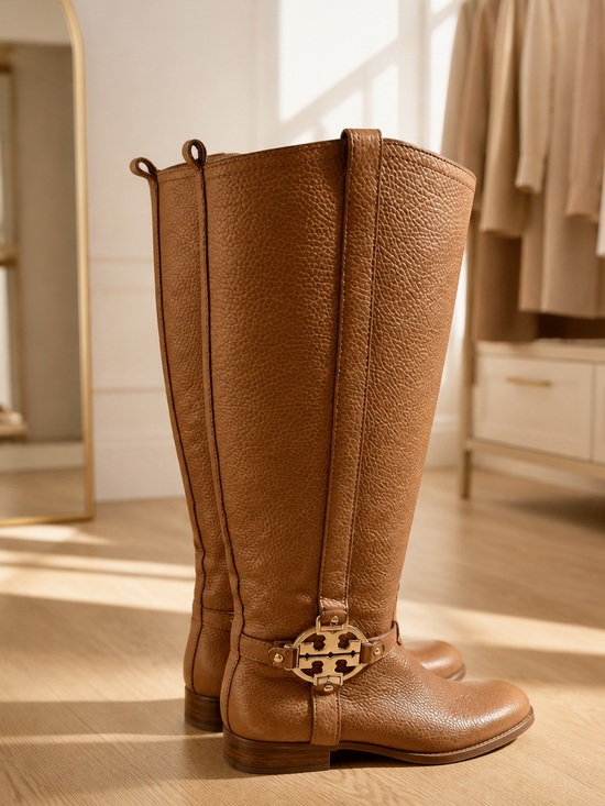 Tory Burch Shoes - Tory Burch Chestnut Brown Over-the-Knee Leather Boots with Gold Logo